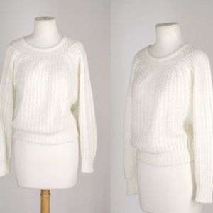 Vintage 70s White Pointelle Grandma Knit Sweater M